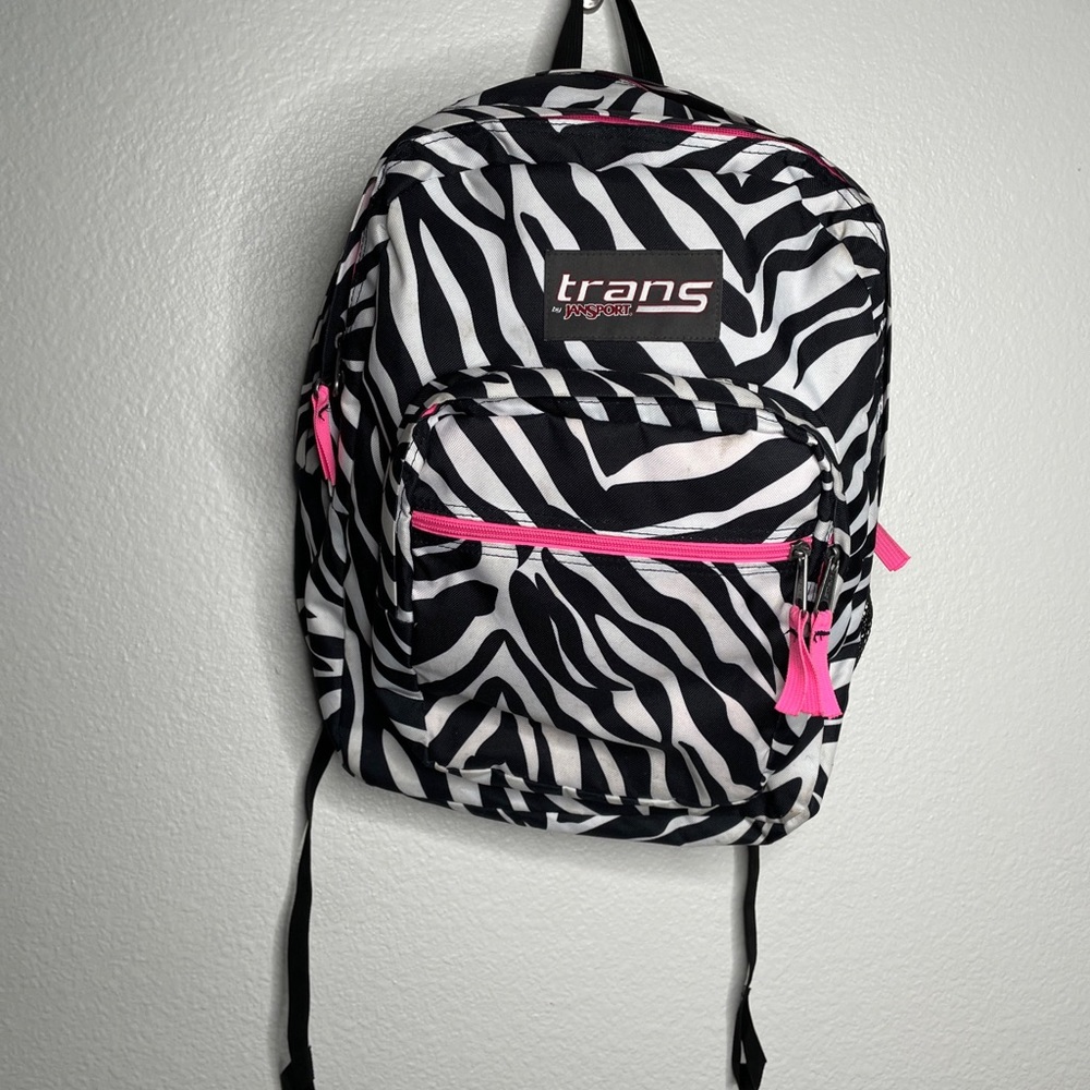 JANSPORT Trans Backpack School Hiking Zebra Pink Black White Lots Of Pockets